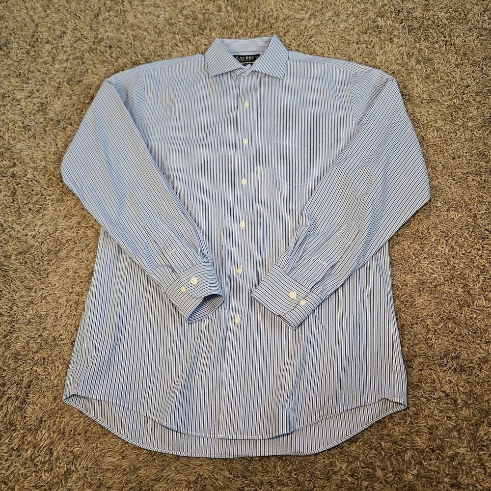Lauren Ralph Lauren Black Label Blue Striped Dress Shirt Men's 16 Button Up